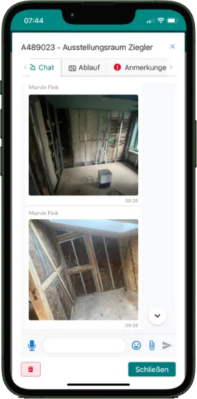 Der Chat in der Auftragsakte.