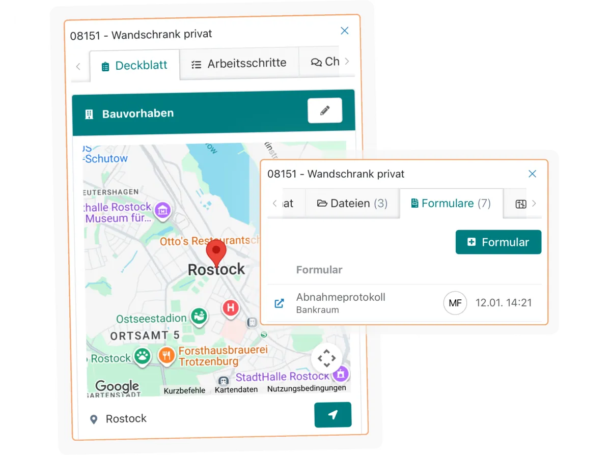 Formulare werden automatisch in der digitalen Auftragsakte gespeichert.