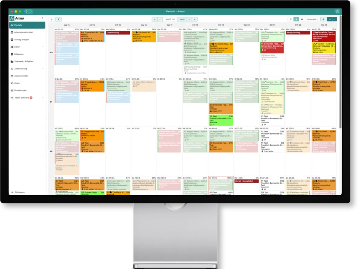 Mit Artesa hast du dein gesamtes Team in der digitalen Plantafel im Blick.