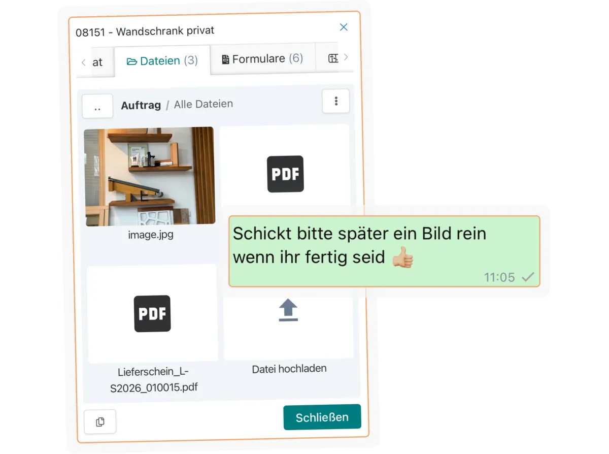 Über den Chat bleibt die gesamte Abstimmung direkt im Auftrag.
