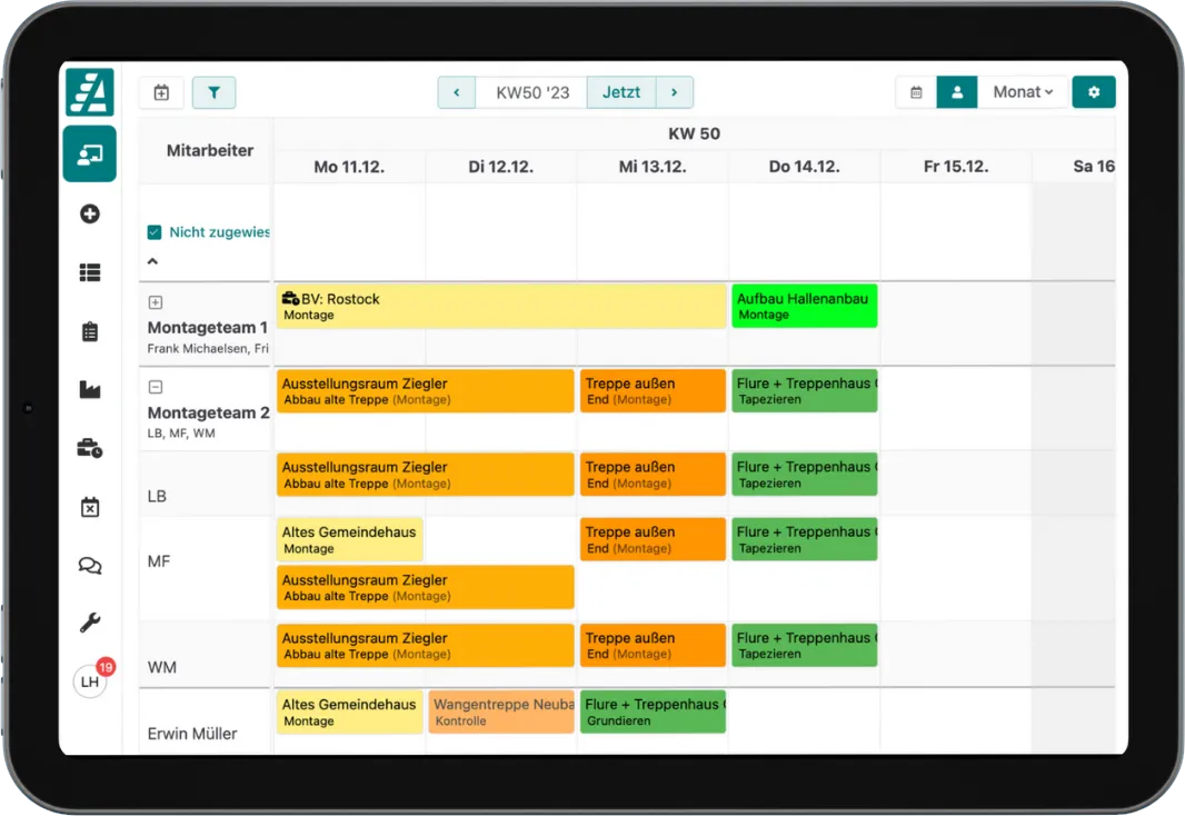 In der Mitarbeitertafel kannst du auch Teams erstellen und Aufträge zuweisen