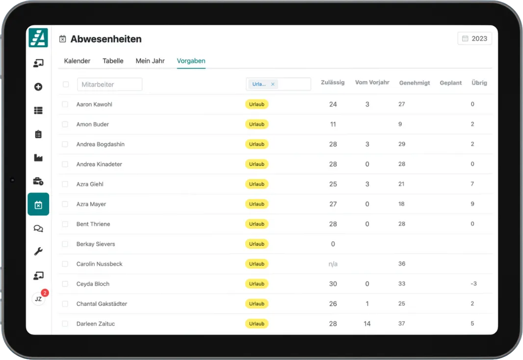 Vorgaben für Abwesenheiten