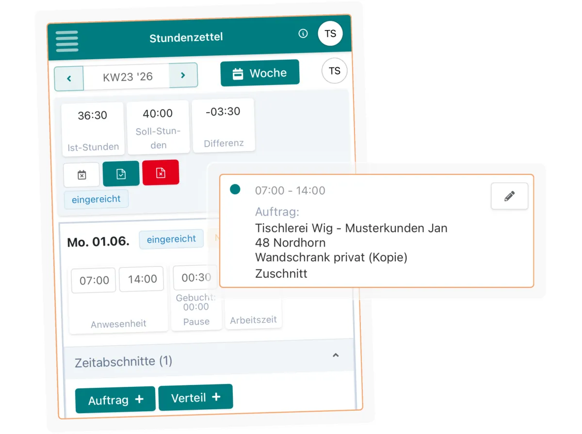 Alle erfassten Zeiten bleiben im System gespeichert und sind jederzeit abrufbar.