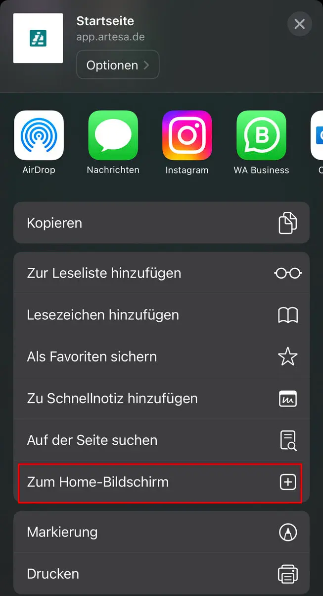 Zum Startbildschirm hinzufügen