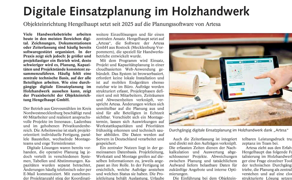 Artikel „Digitale Einsatzplanung im Holzhandwerk" im Holz-Zentralblatt