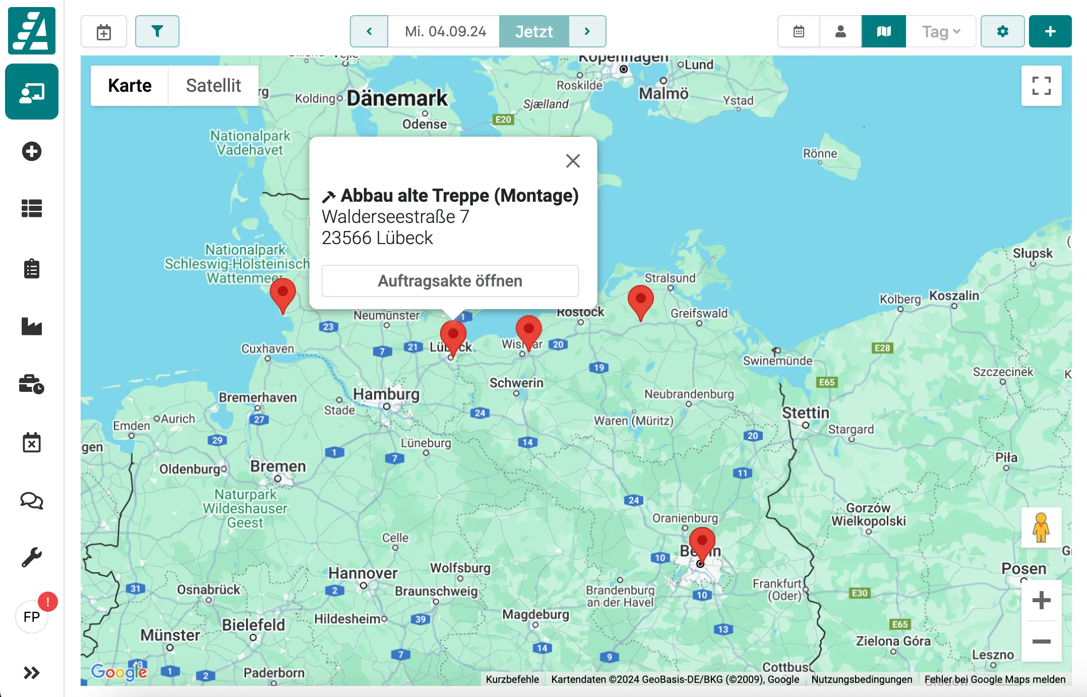 Kartenansicht in der Plantafel
