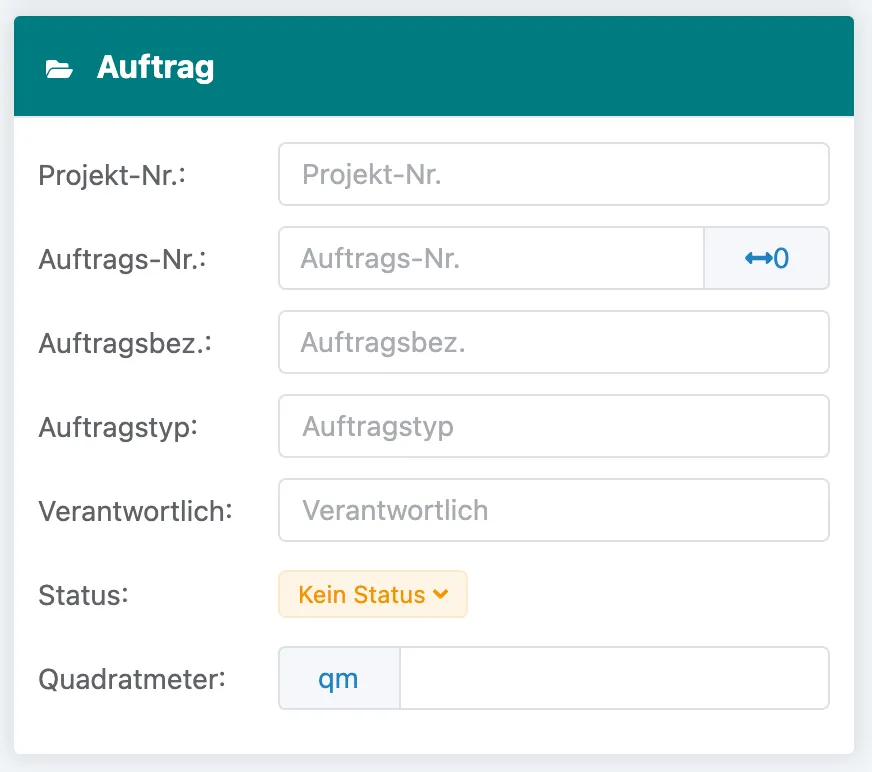 Merkmale für Aufträge in der Auftragsakte