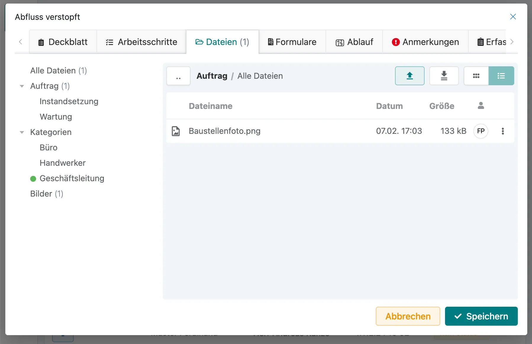 Alle Dateien in Auftragsakte herunterladen