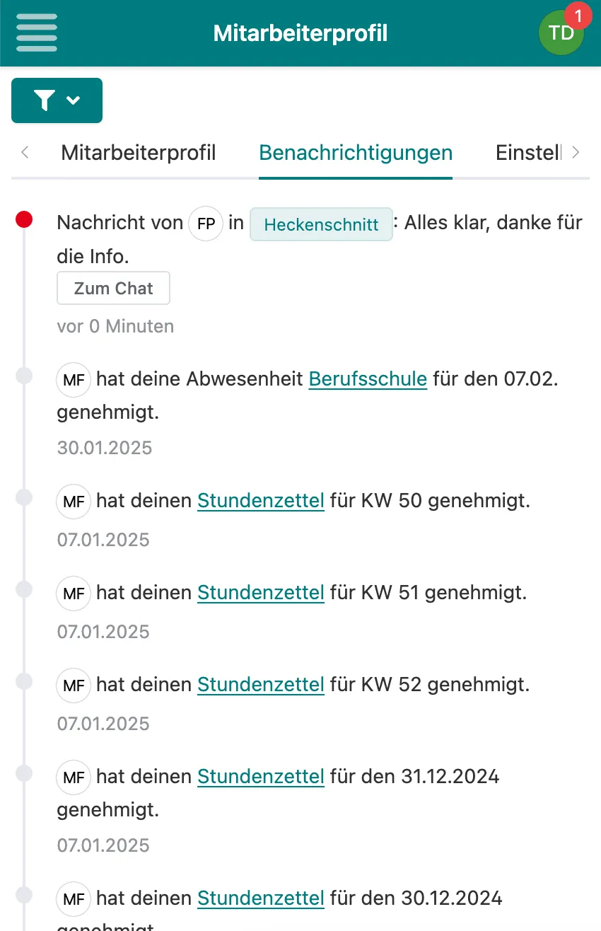 Benachrichtigungen bei neuen Chat-Nachrichten