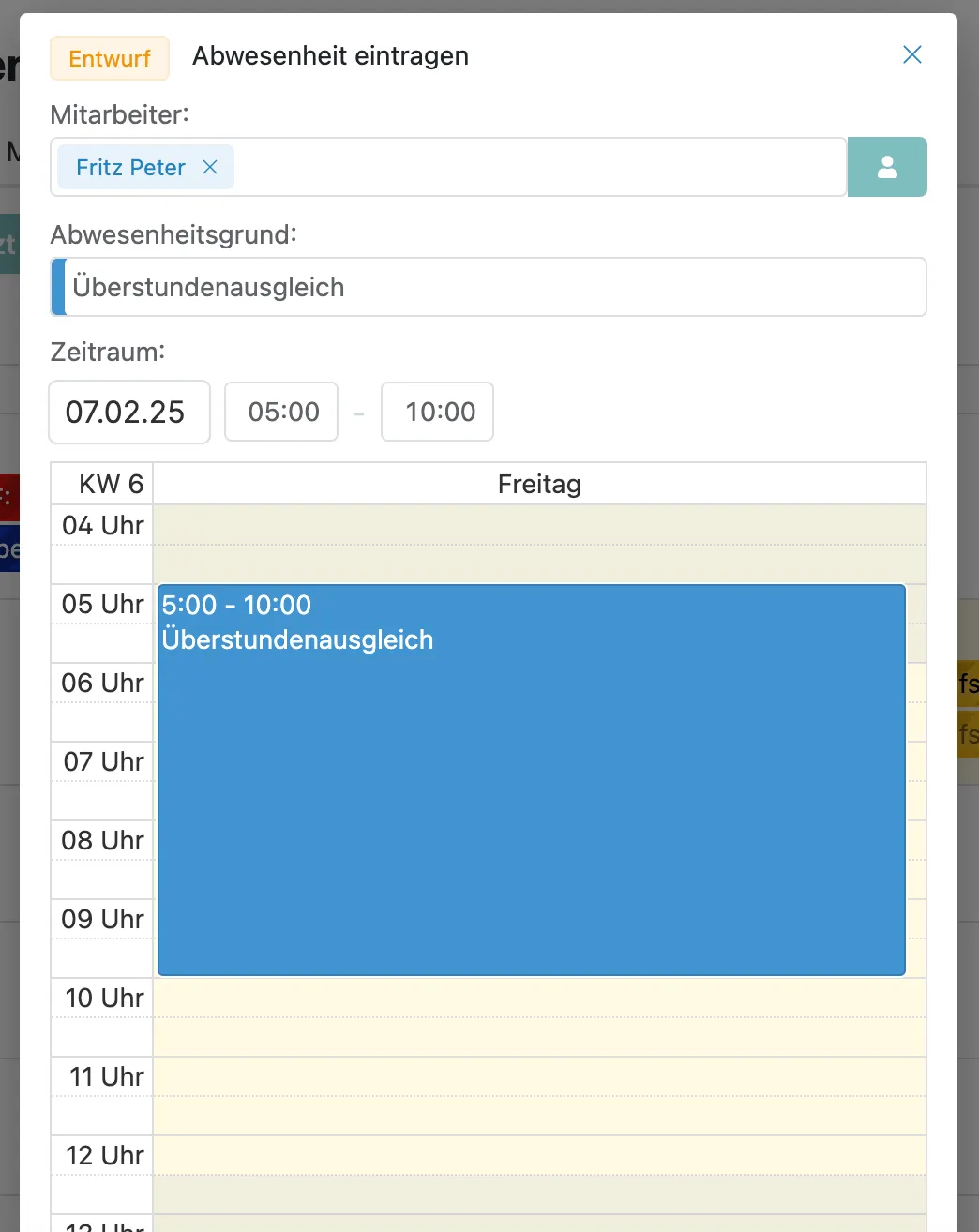 Stündliche Abwesenheiten eintragen