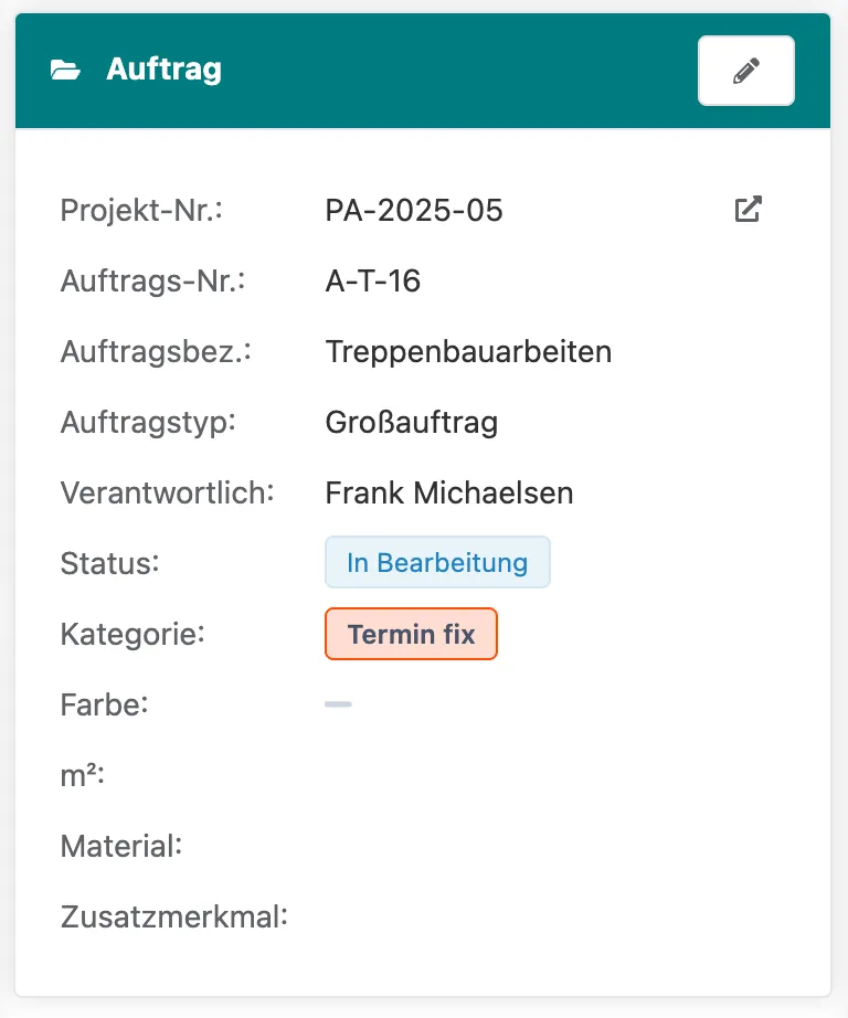 Auftragskategorien in der Auftragsakte