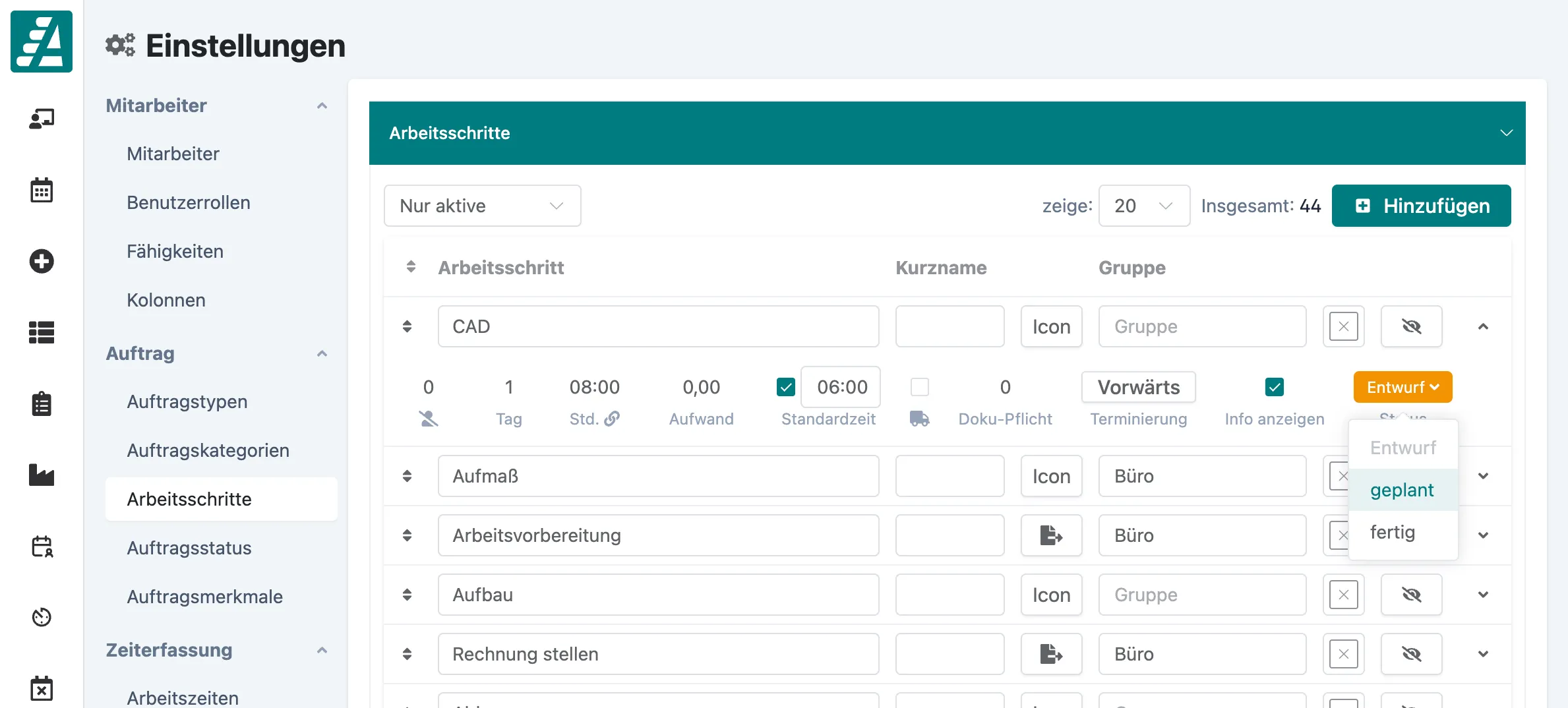 Arbeitsschrittstatus automatisch auf 'geplant' setzen