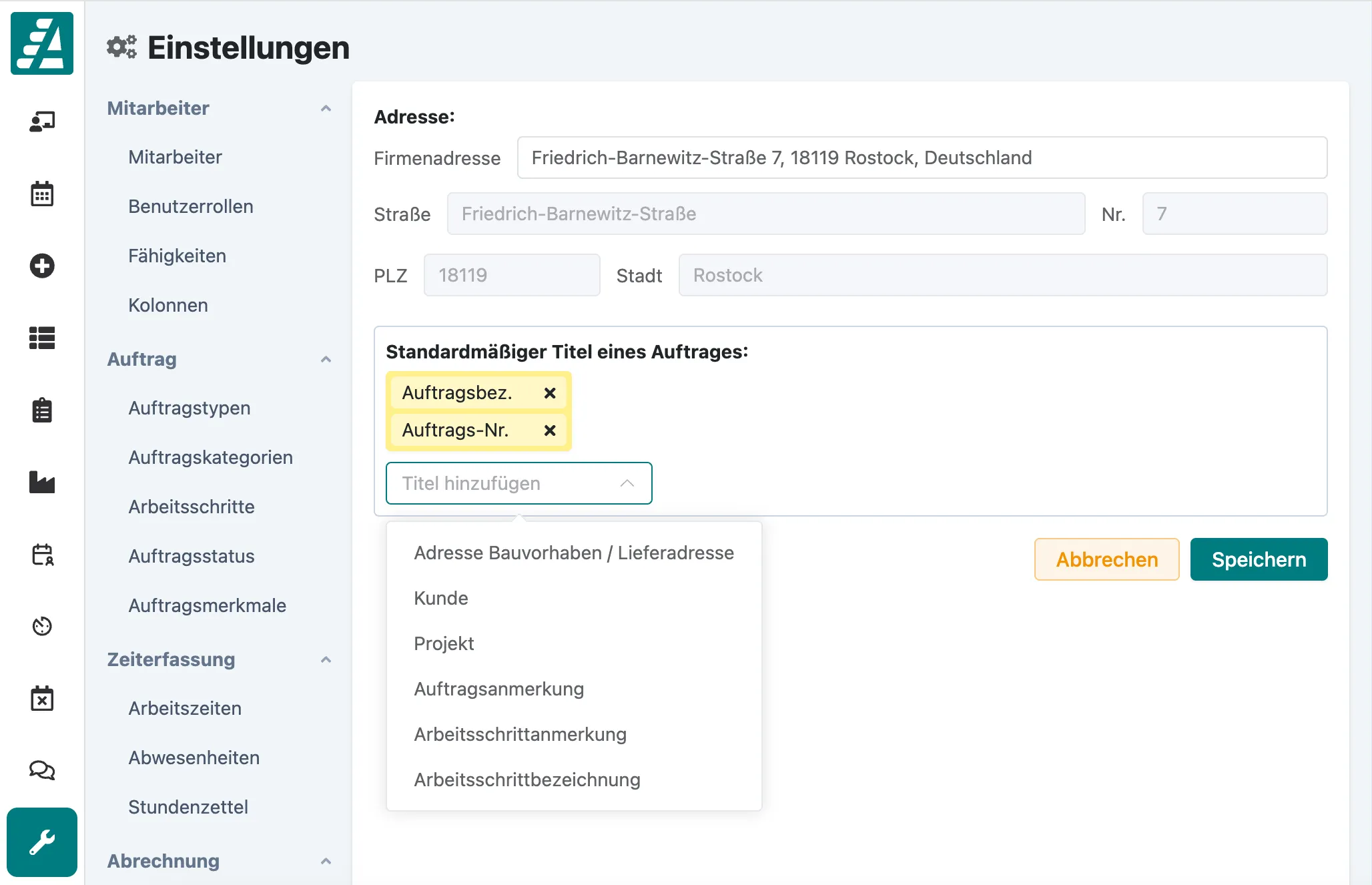 Mehrere Zeilen in den Einstellungen