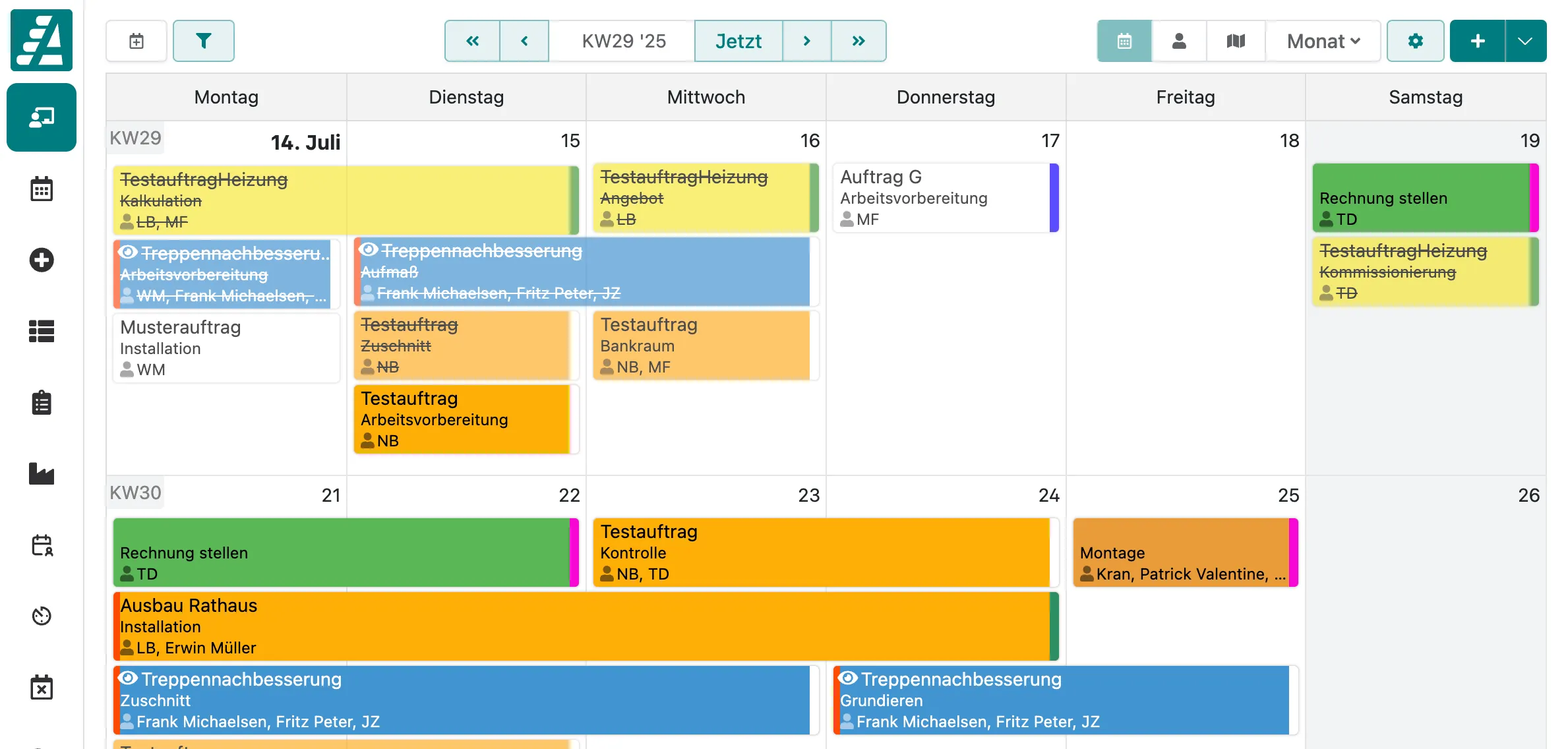 Auftragskategorie und Verantwortlicher im Kalender