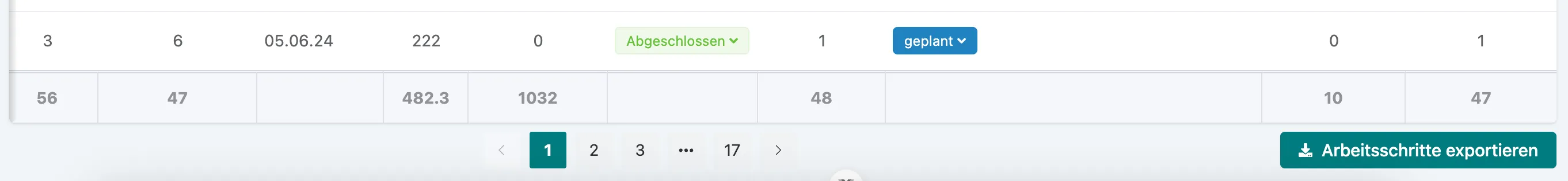 Arbeitsschritt-Liste mit neuen Spalten