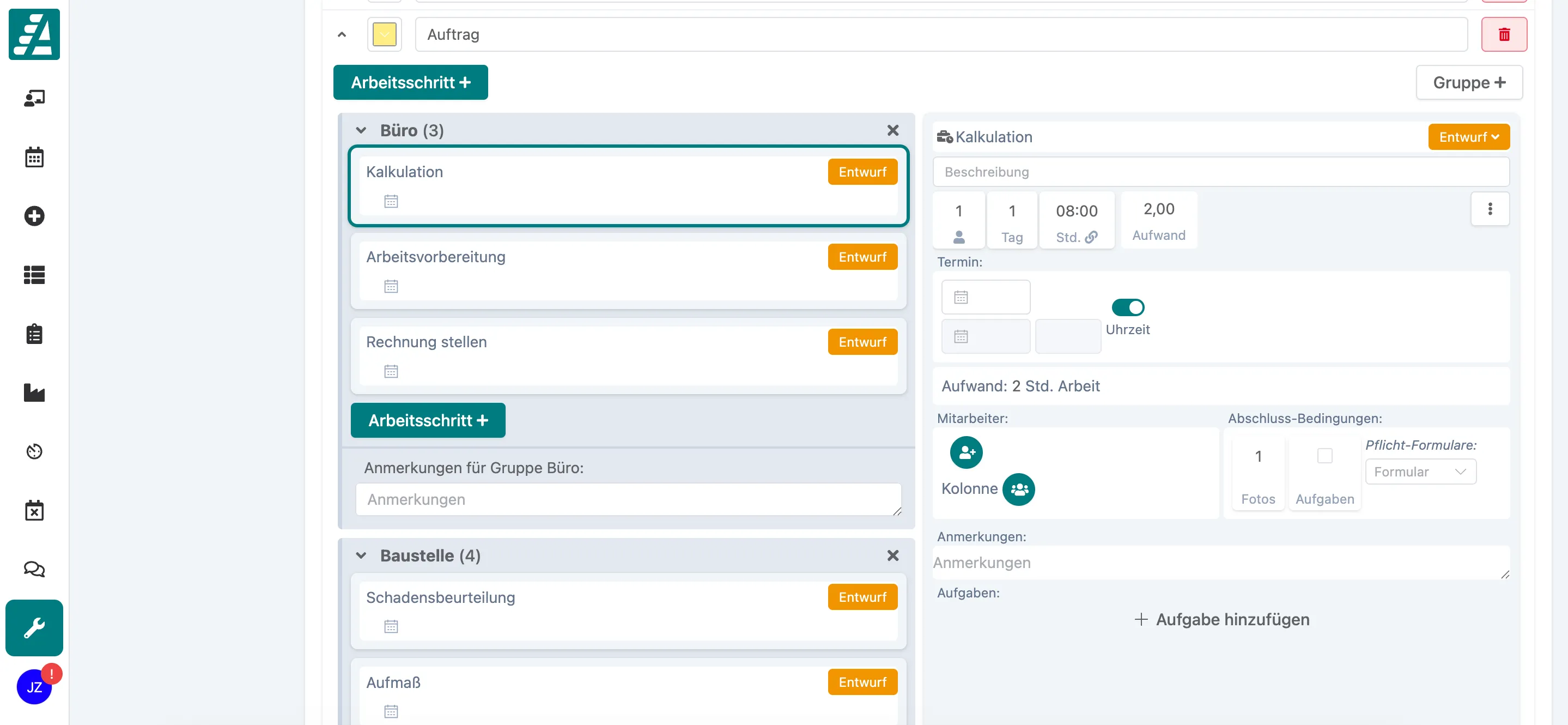 Standardabläufe in den Einstellungen jetzt mit Mitarbeitern & weiteren Abschluss-Bedingungen