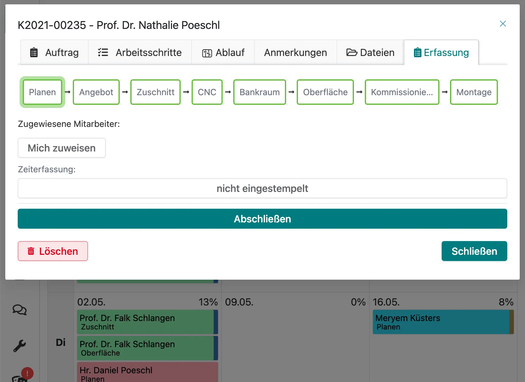 Erfassung in der Auftragsakte