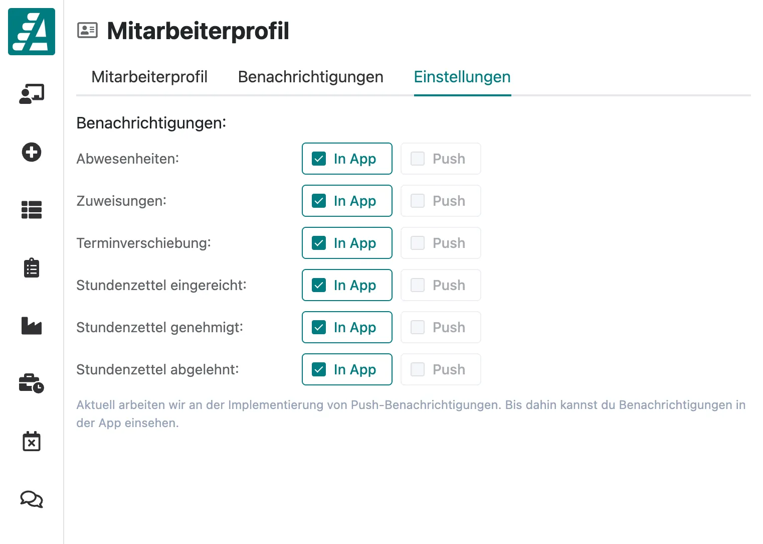Benachrichtigungen im Mitarbeiterprofil