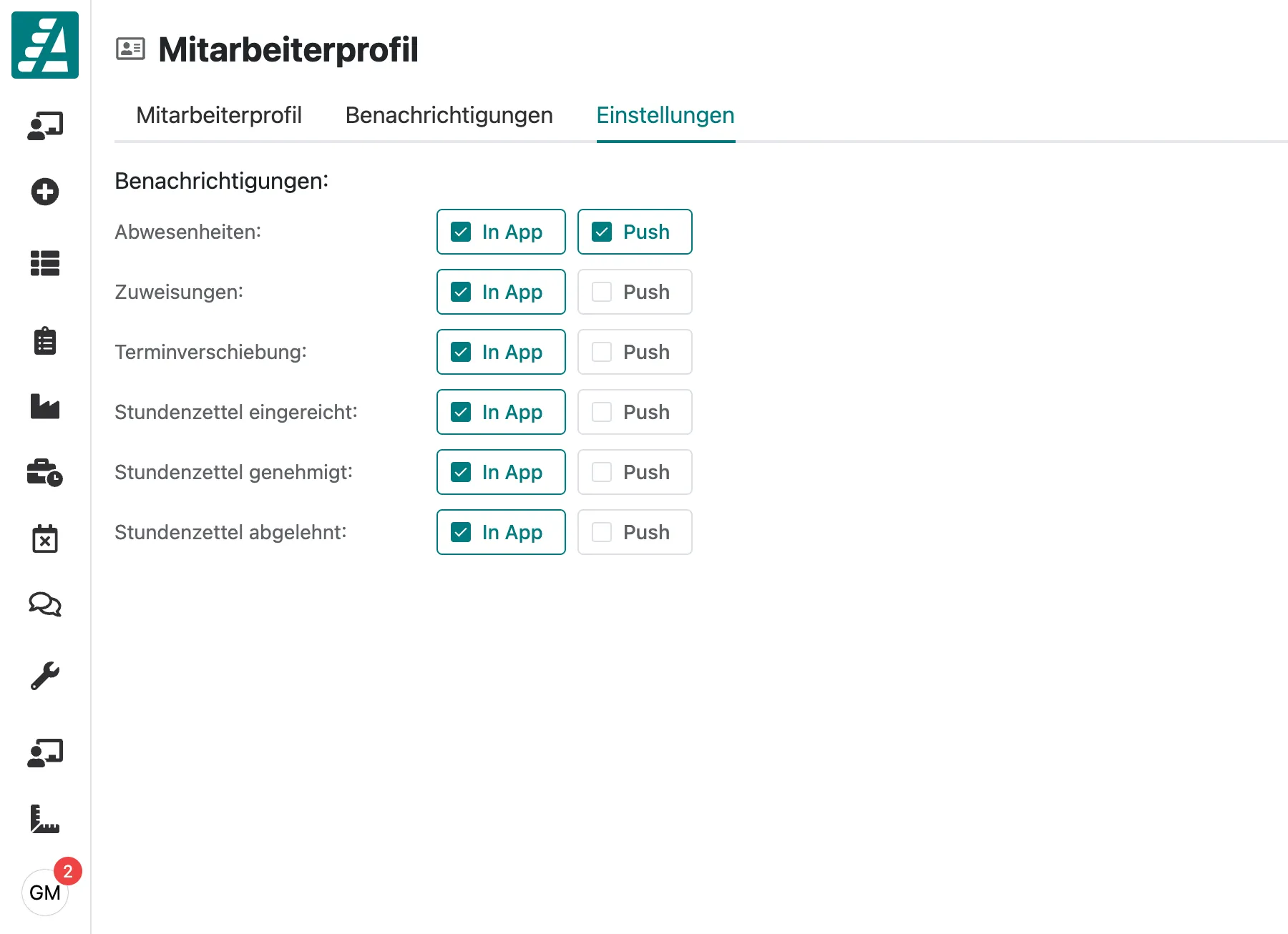 Einstellungen für Push-Benachrichtigungen